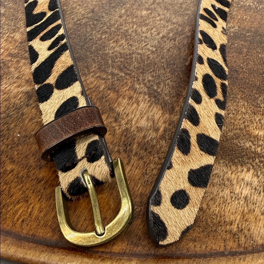 GAP Belt Wm Large Leopard Print Calf Hair Red Faux Leather Interior Thin Animal